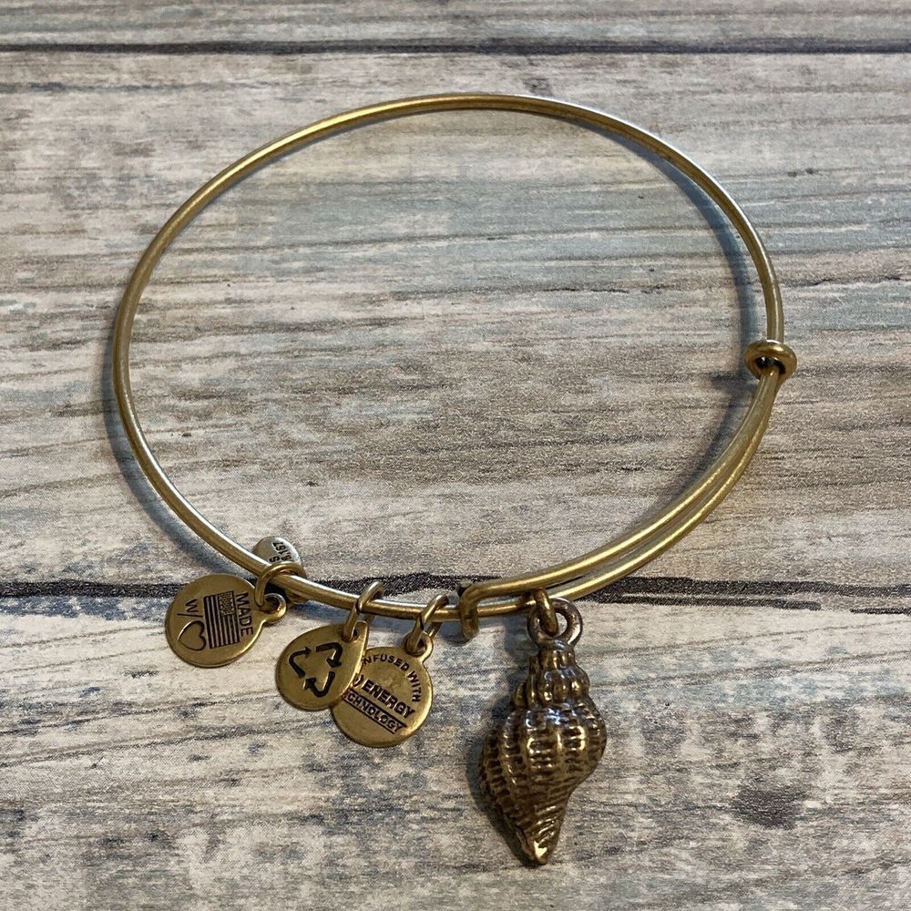 Alex & Ani Conch Shell Bangle Bracelet‎ Gold Tone stackable